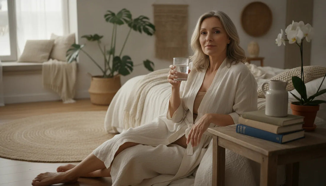 Woman relaxing at home during a calm menopause wellness routine