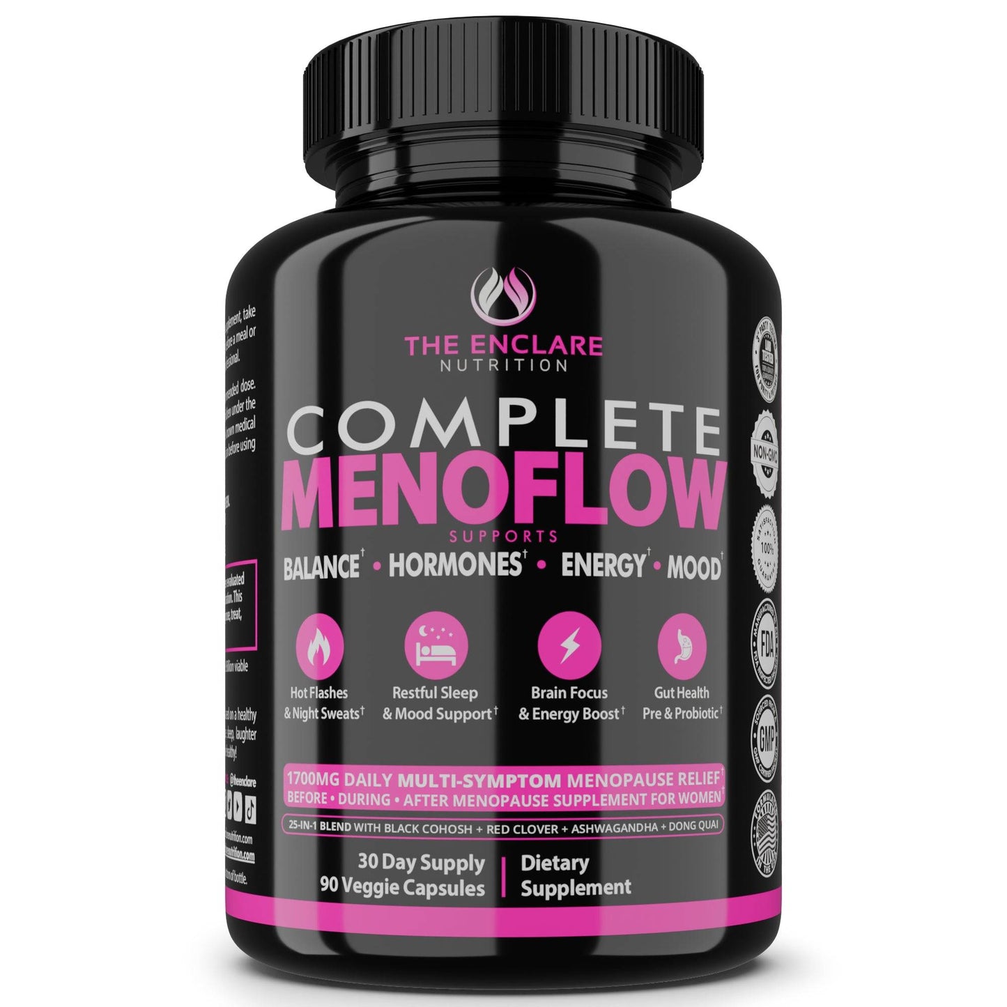 Enclare Nutrition menopause supplement for women that helps balance hormones, boost energy, mood and relief from hot flashes, night sweats, restless sleep, brain fog and more.